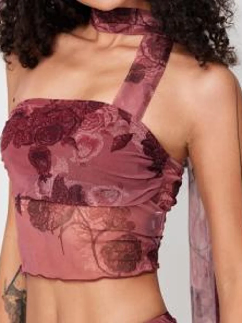 Cider Sheer Floral Two-Piece Set - Burgundy - Picture 5 of 8